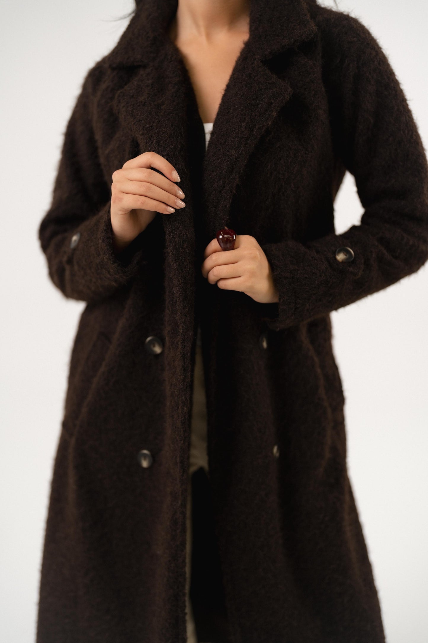 dark mocha double breasted heavy wool coat