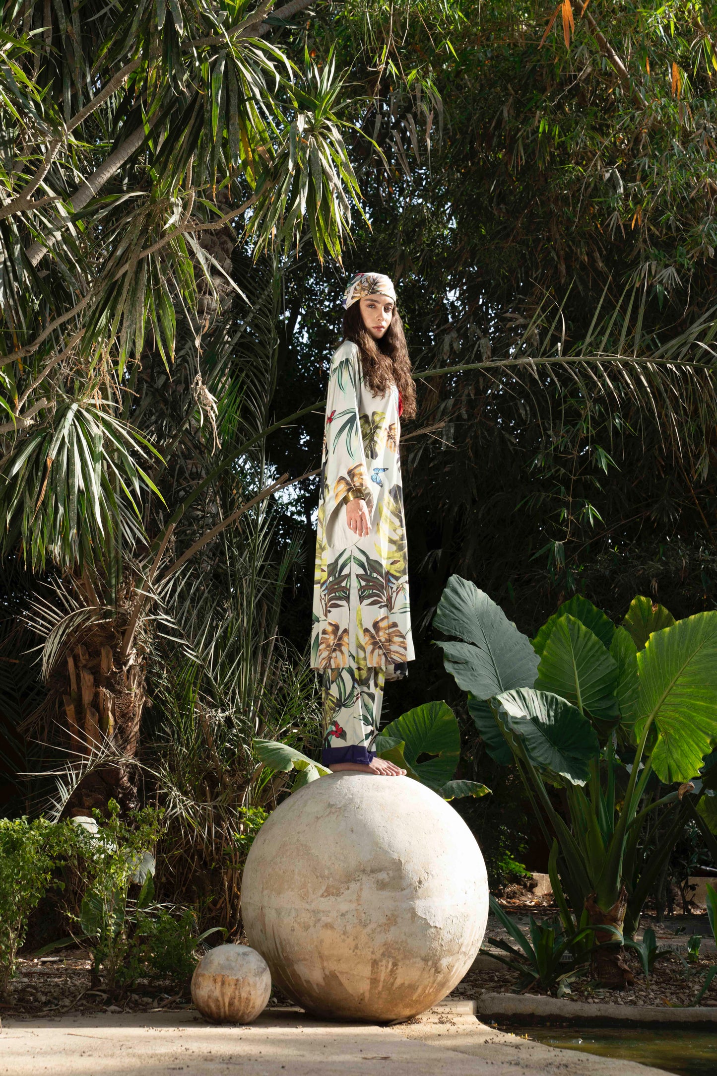 Wild Satin Cardigan In Wild Leaves Print