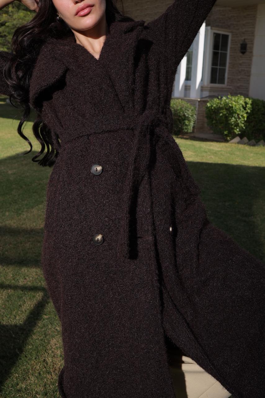 dark mocha double breasted heavy wool coat