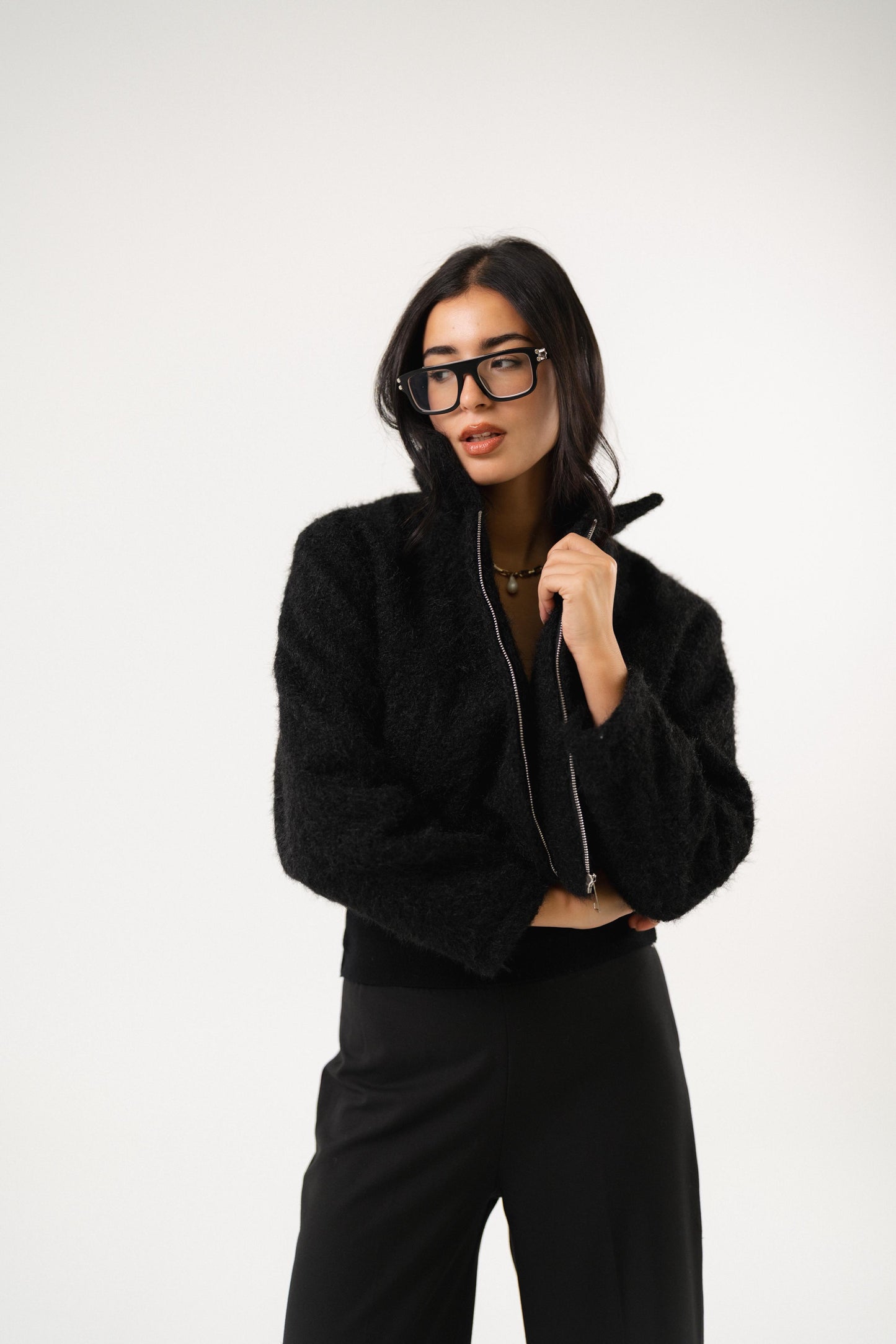 black heavy wool croped jacket