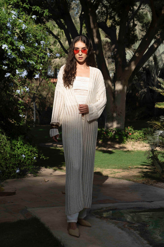 Wild Long Off White Knit Cardigan