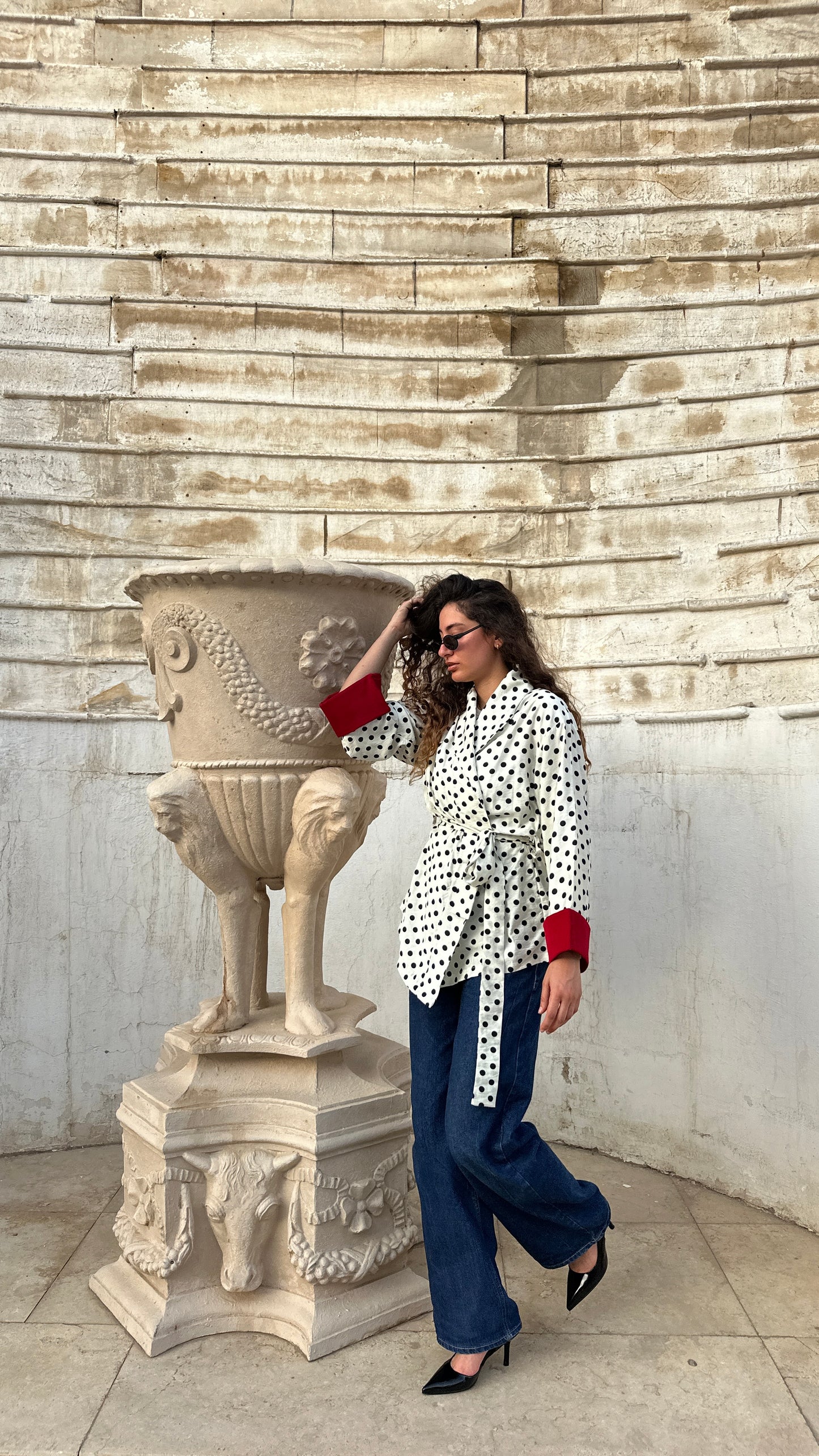 polka dot wrapped shirt