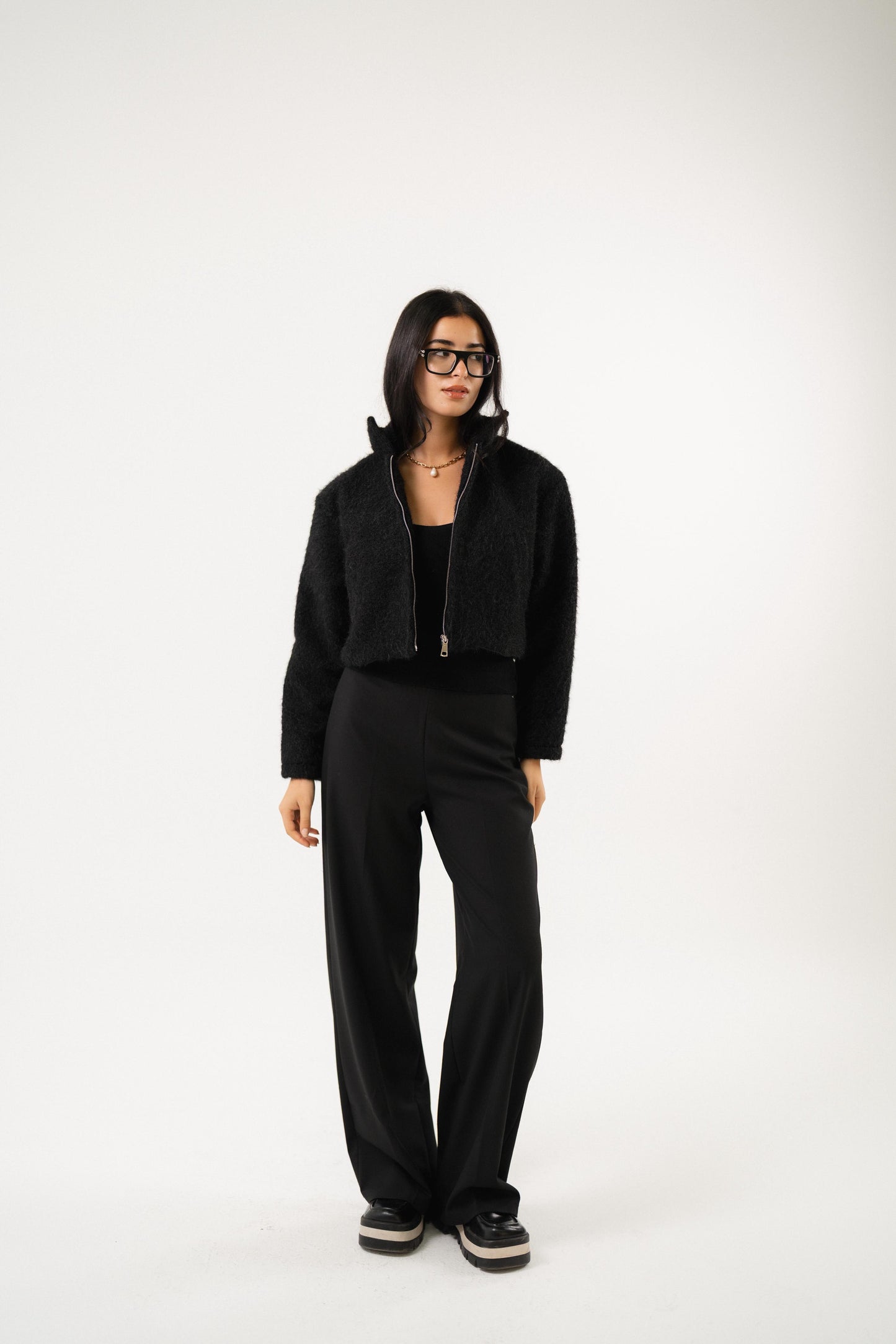 black heavy wool croped jacket