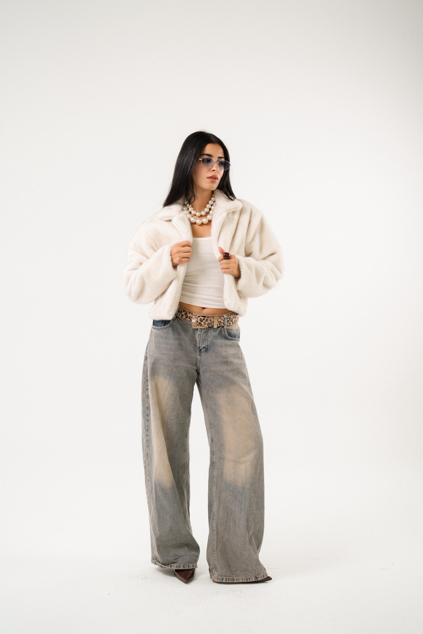 wild croped off white teddy jacket