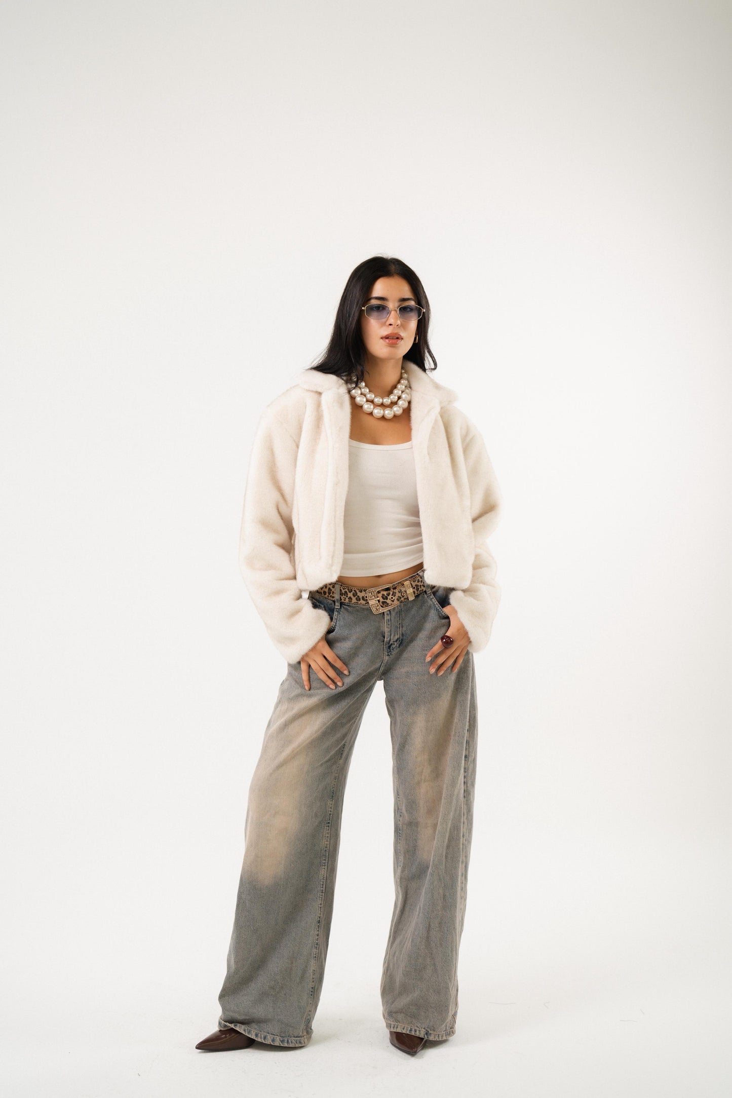 wild croped off white teddy jacket