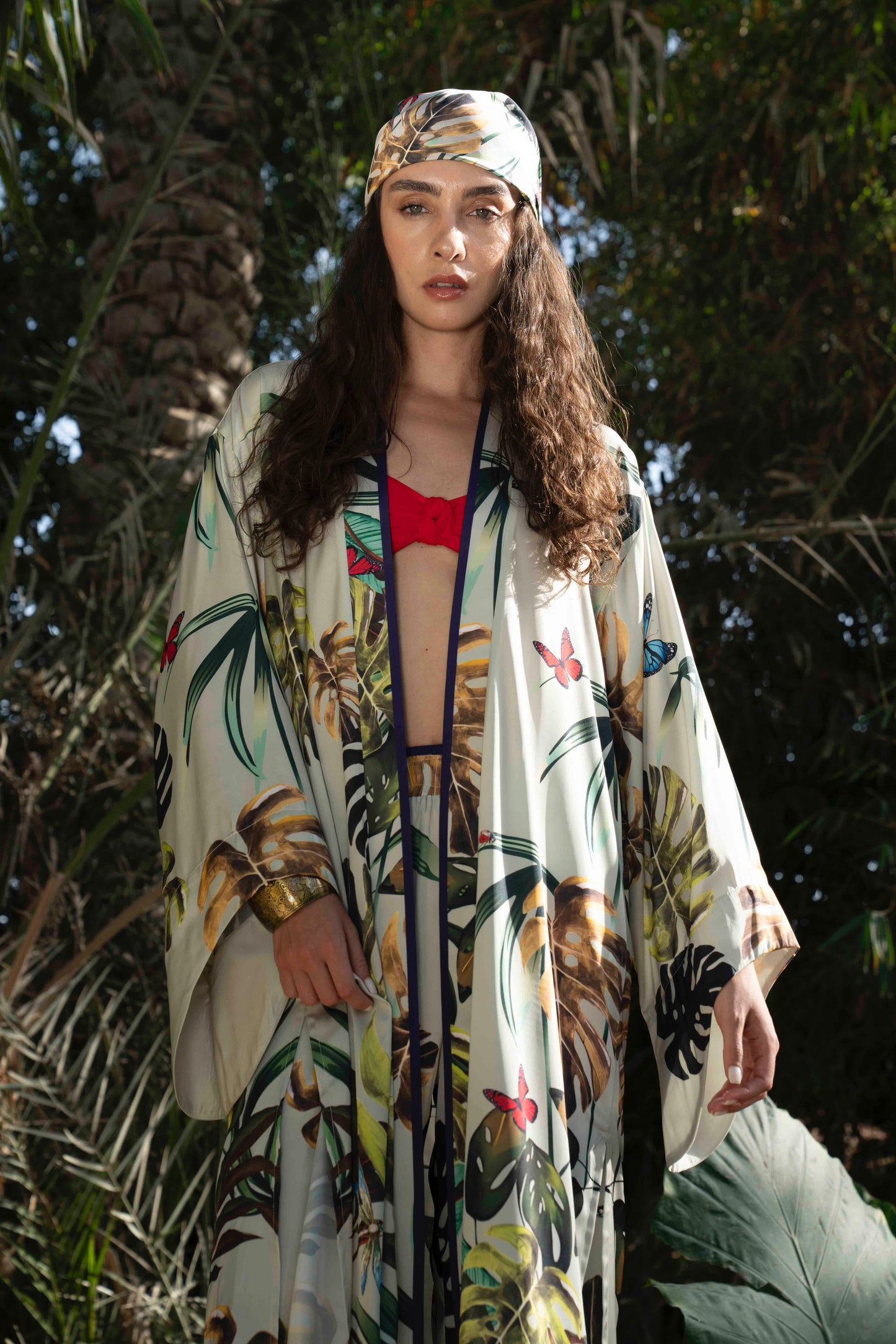 Wild Satin Pants With Leaves Print