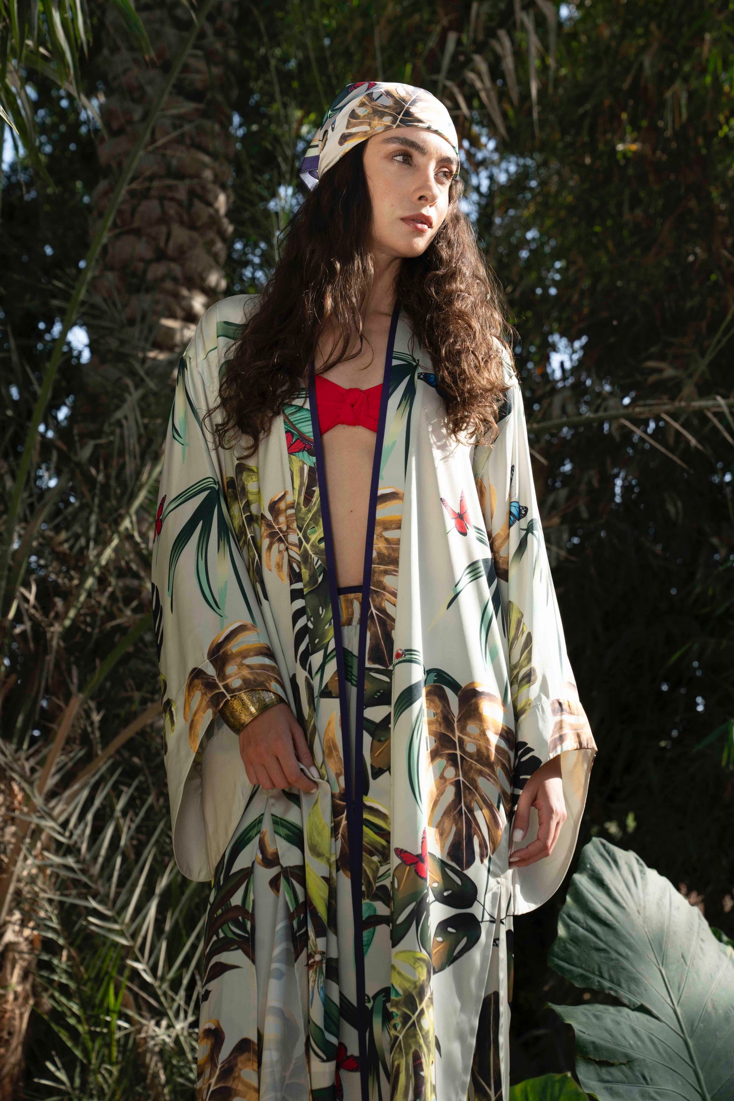 Wild Satin Pants With Leaves Print