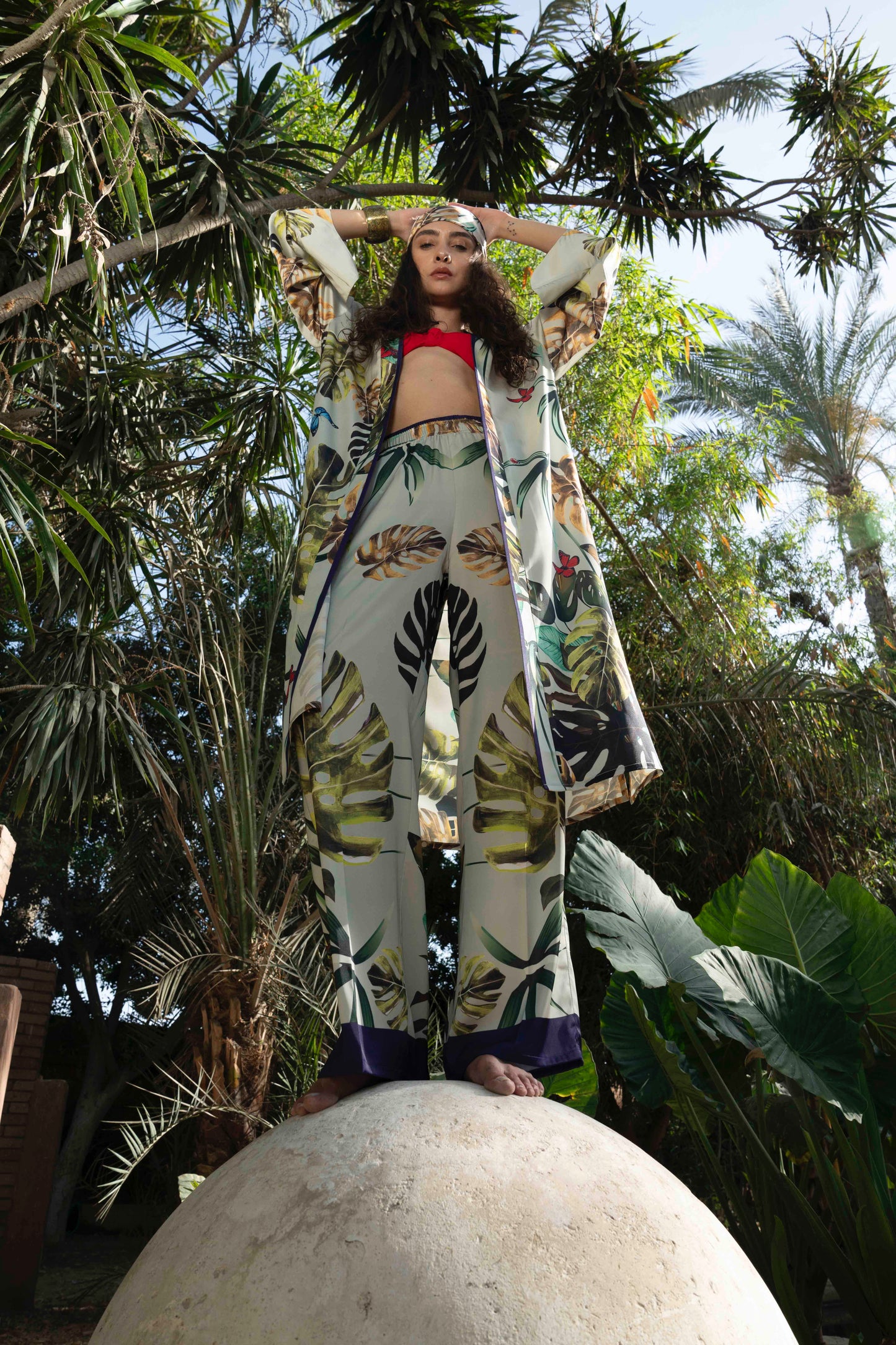 Wild Satin Pants With Leaves Print