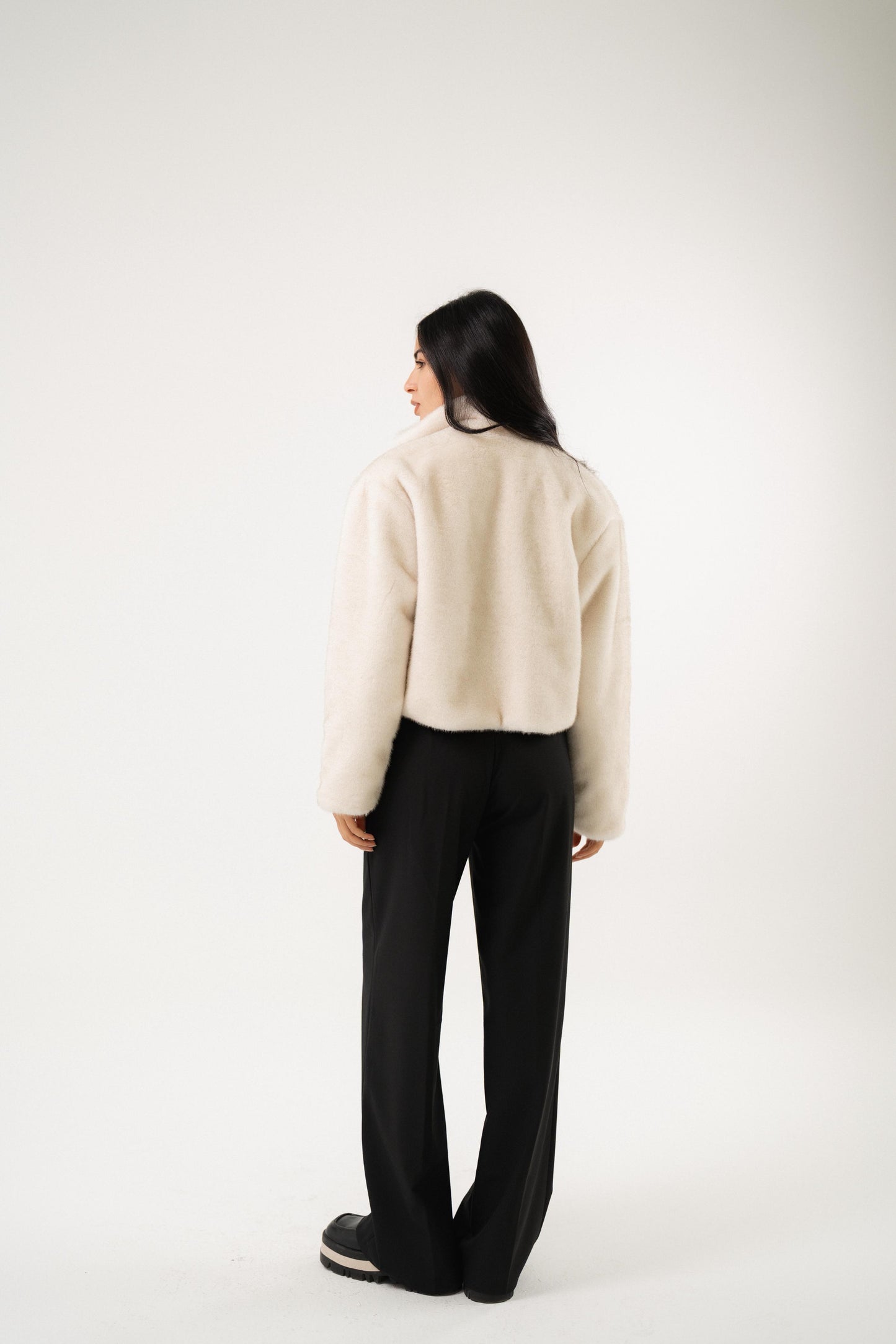 wild croped off white teddy jacket