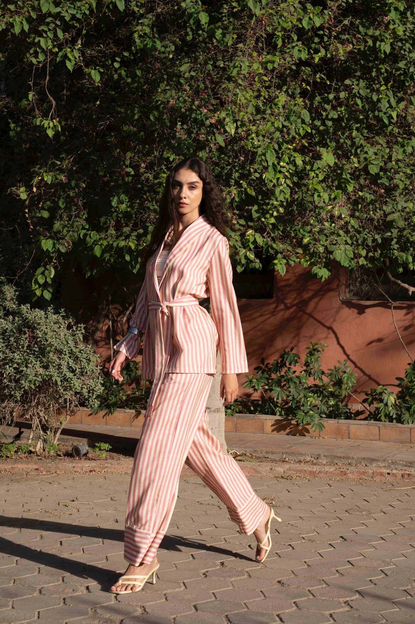 Wild Stripped Jacket With Long Striped Belt