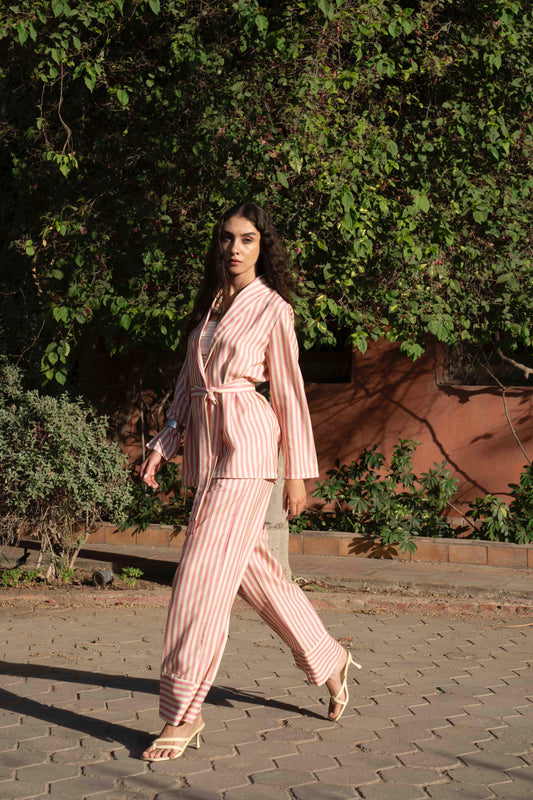 Wild Stripped Jacket With Long Striped Belt