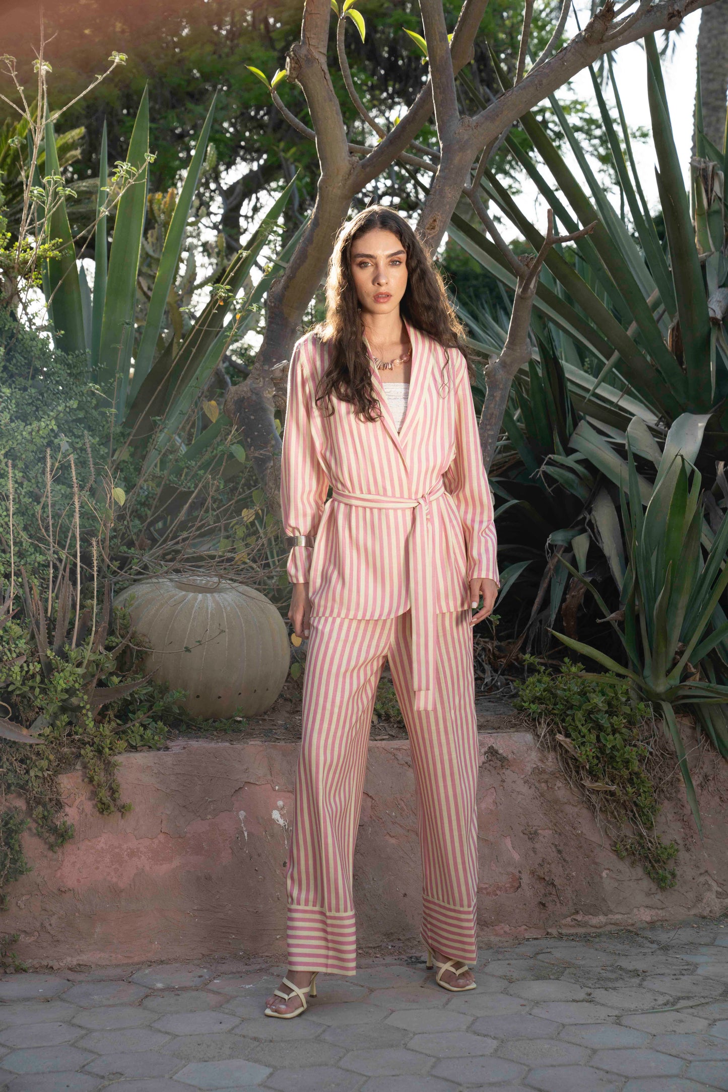 Wild Stripped Jacket With Long Striped Belt