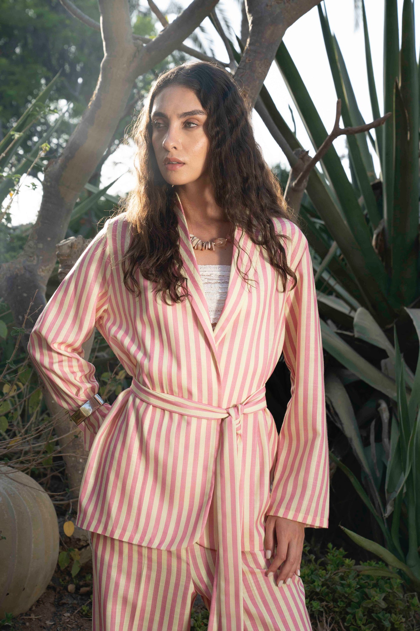 Wild Stripped Jacket With Long Striped Belt