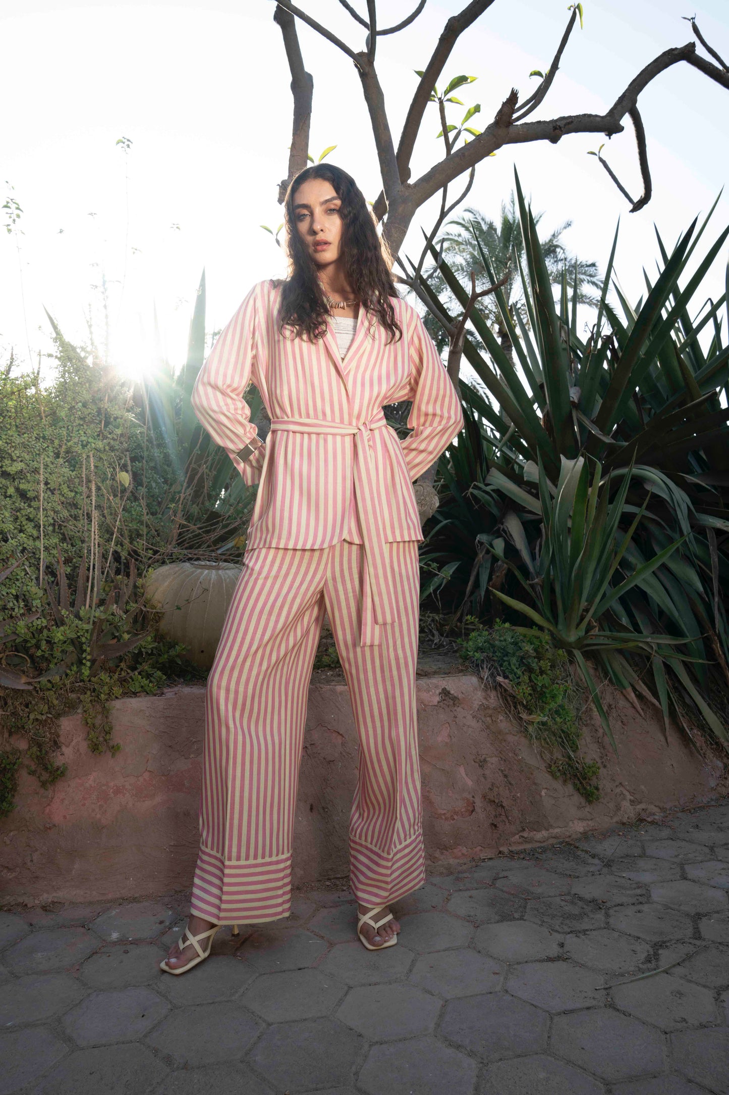 Wild Stripped Jacket With Long Striped Belt