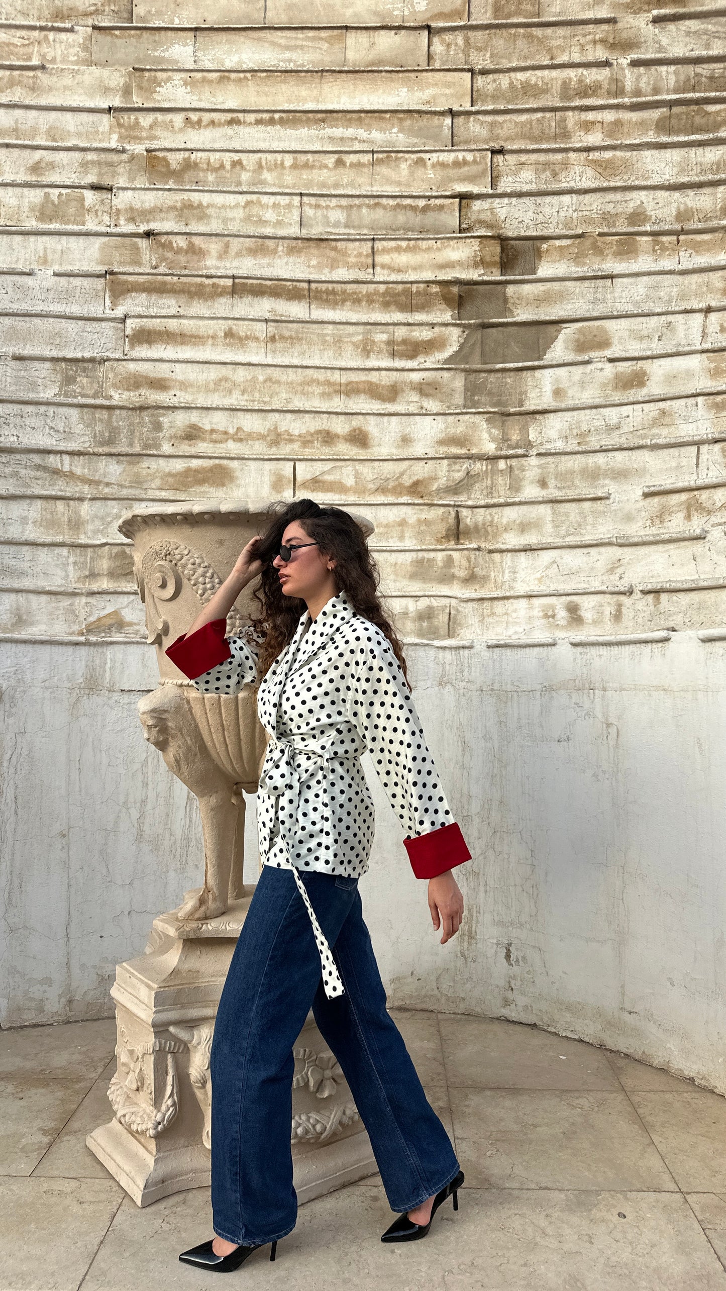 polka dot wrapped shirt