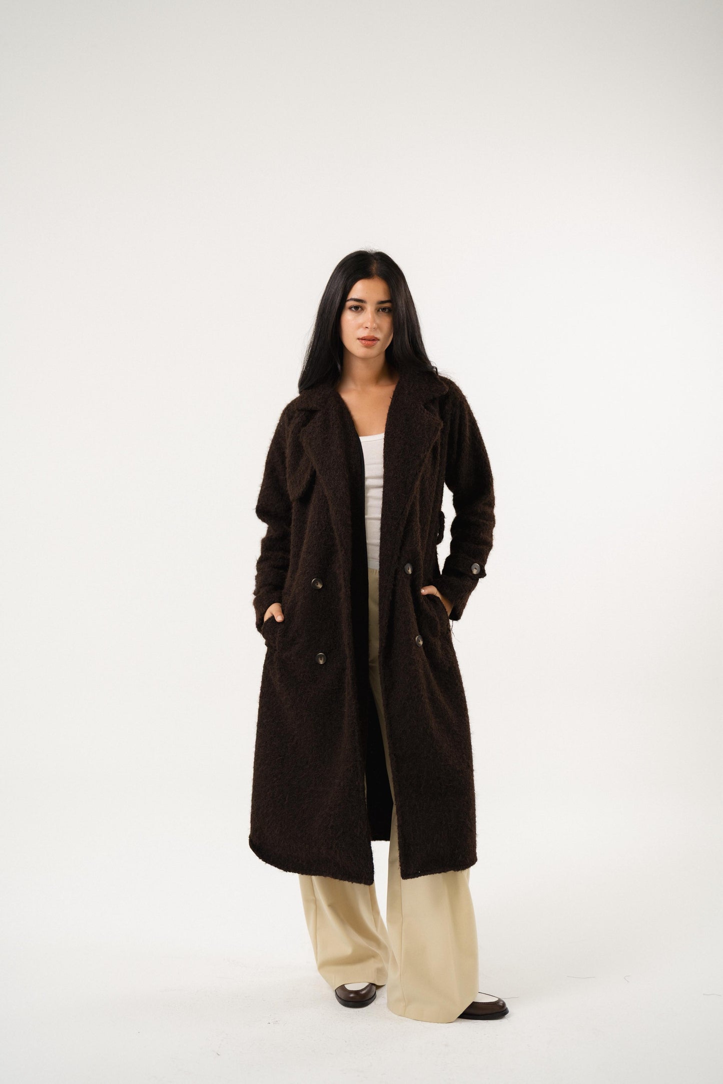 dark mocha double breasted heavy wool coat